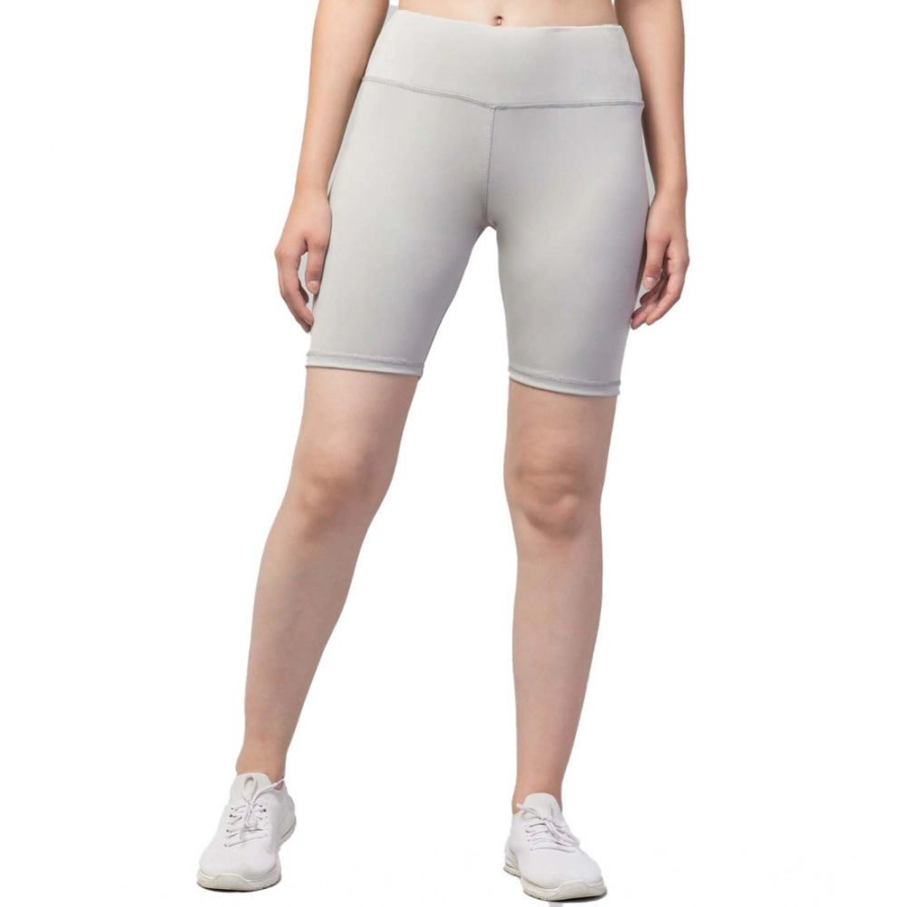 Generic Women's Polyester Solid Above Knee High-Rise Shorts (Grey)