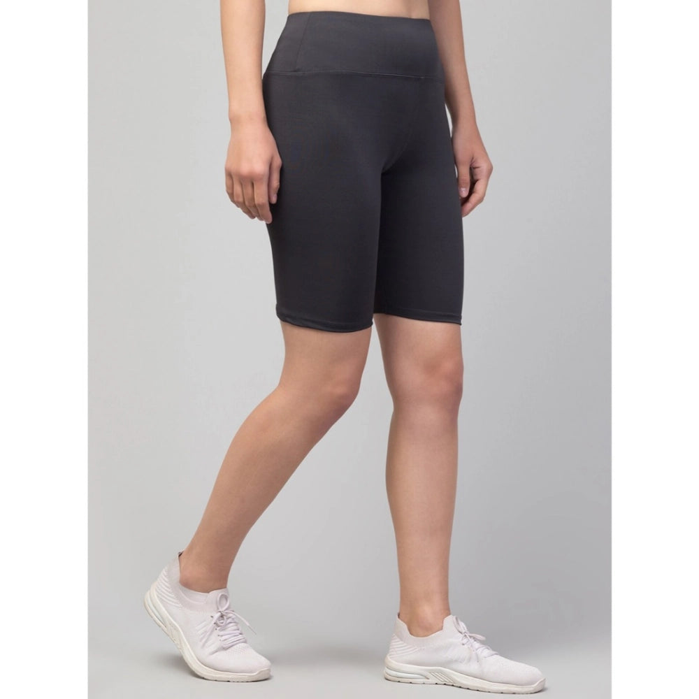 Generic Women's Polyester Solid Above Knee High-Rise Shorts (Grey)