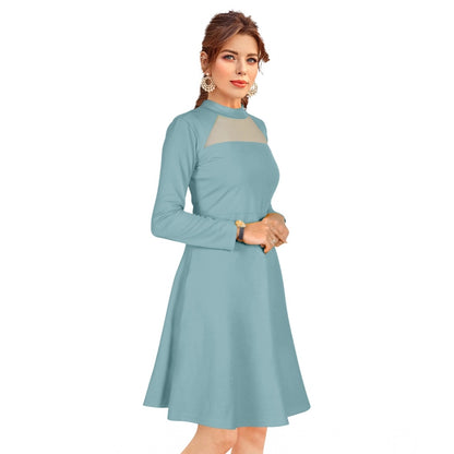 Generic Women's Knitting stretchable Solid Round Neck Full Sleeve Dress (Pista)