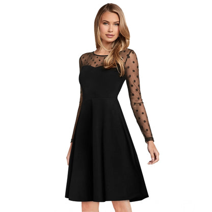 Generic Women's Knitting stretchable Solid Round Neck Full Sleeve Dress (Black)