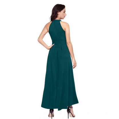 Generic Women's Polyster Solid Halter Neck Sleeveless Dress (Morpichh)