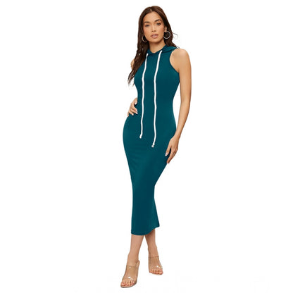 Generic Women's Knitting stretchable Solid Round Neck Sleeveless Dress (Morpich)