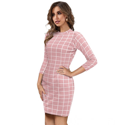 Generic Women's Polyester Solid High Neck Full Sleeve Dress (Peach)