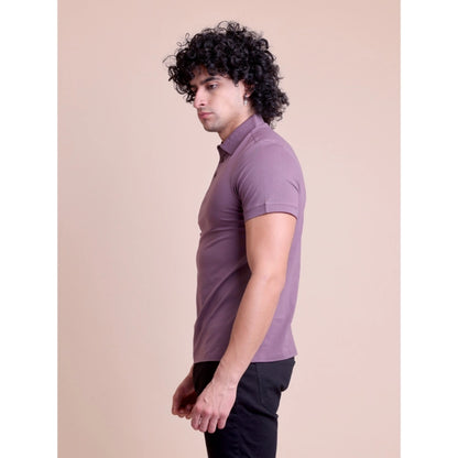 Generic Men's Casual Cotton Solid Half Sleeve Polo Neck T-Shirt (Berry)