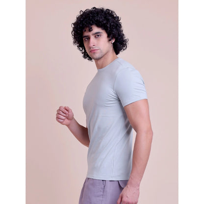 Generic Men's Casual Cotton Solid Half Sleeve Round Neck T-Shirt (Grey)