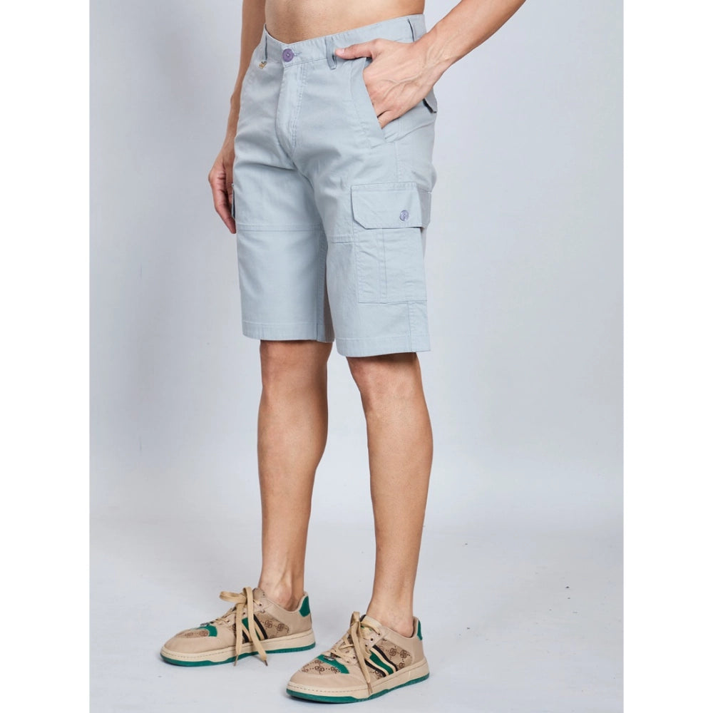 Generic Men's Casual Cotton Solid Knee Length Cargo Shorts (Grey)