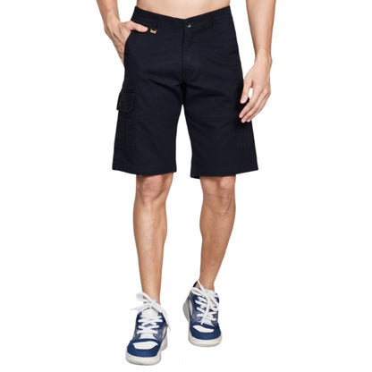 Generic Men's Casual Cotton Solid Knee Length Cargo Shorts (Black)