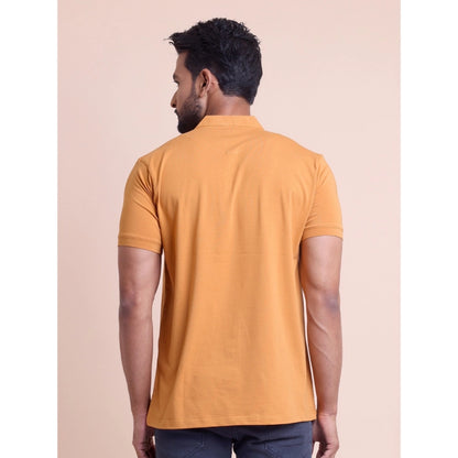 Generic Men's Casual Cotton Solid Half Sleeve Mandarin Collar T-Shirt (Brown)