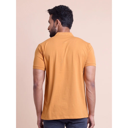 Generic Men's Casual Cotton Solid Half Sleeve Mandarin Collar T-Shirt (Brown)