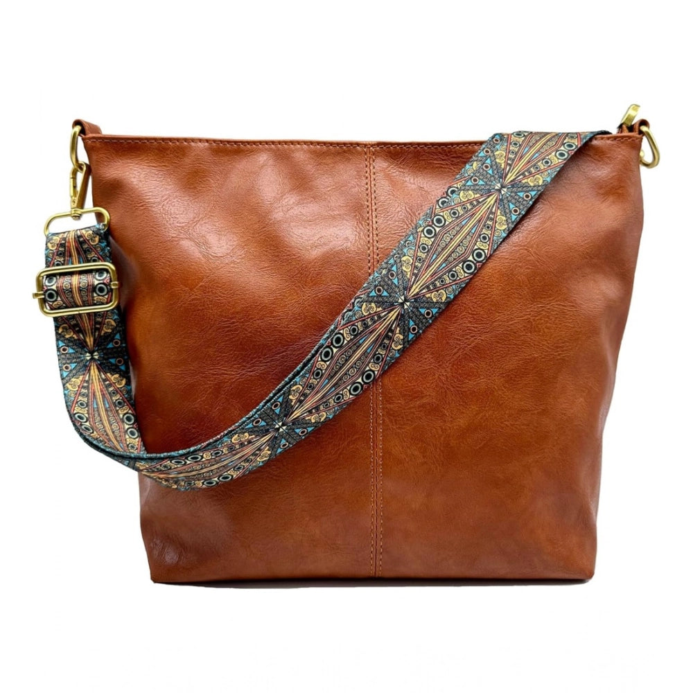 Women’s Beige PU Leather Handbag – Stylish Zipper Shoulder Tote Bag
