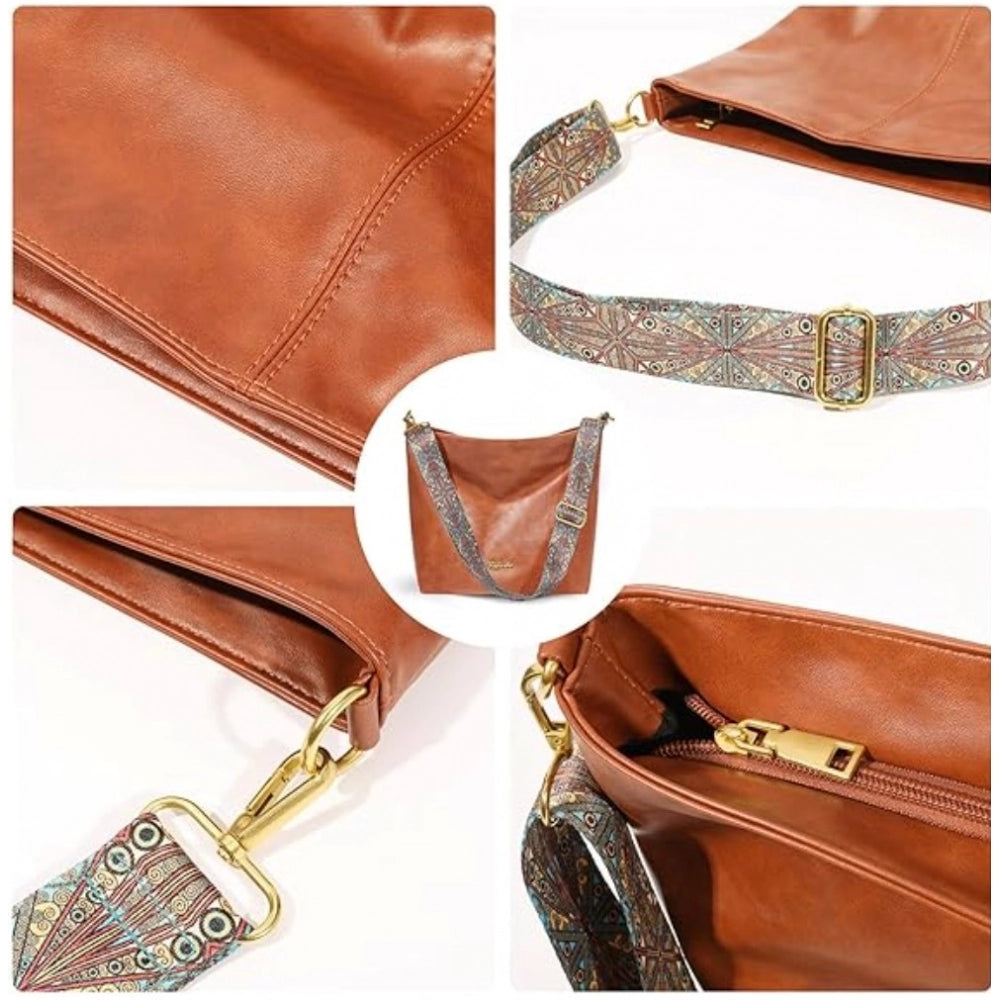 Women’s Beige PU Leather Handbag – Stylish Zipper Shoulder Tote Bag