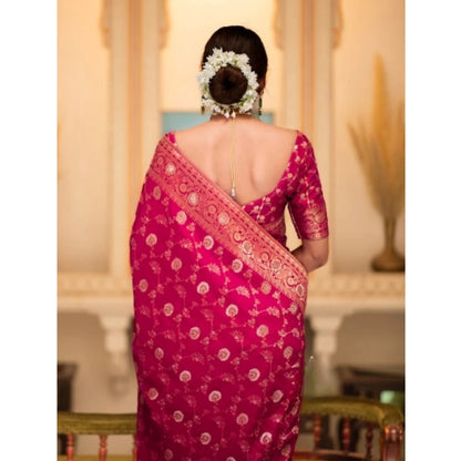 Generic Women's Silk Printed Saree With Unstitched Blouse 5.5Mtr (Rani Pink)