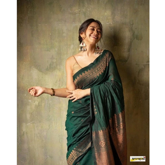 Generic Women's Silk Printed Saree With Unstitched Blouse 5.5Mtr (Green)