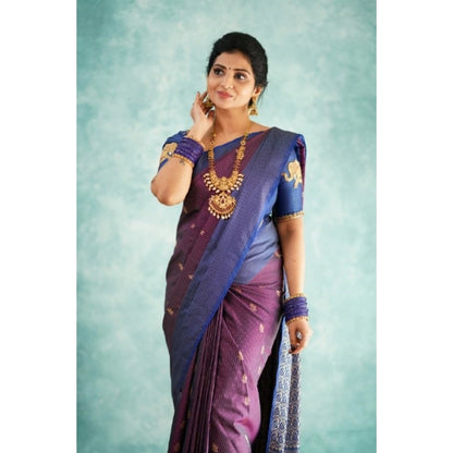 Generic Women's Silk Printed Saree With Unstitched Blouse 5.5Mtr (Purple)