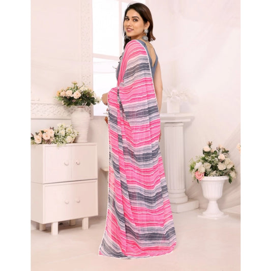 Generic Women's Small Lace Georgette Striped Ready-to-Wear Saree With Unstitched Blouse 5.5 Mtr (Grey)