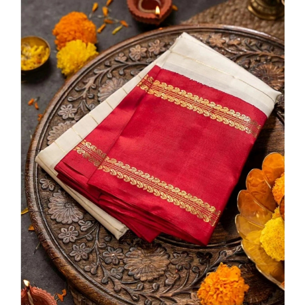 Generic Women's Silk Printed Saree With Unstitched Blouse 5.5Mtr (Off White)
