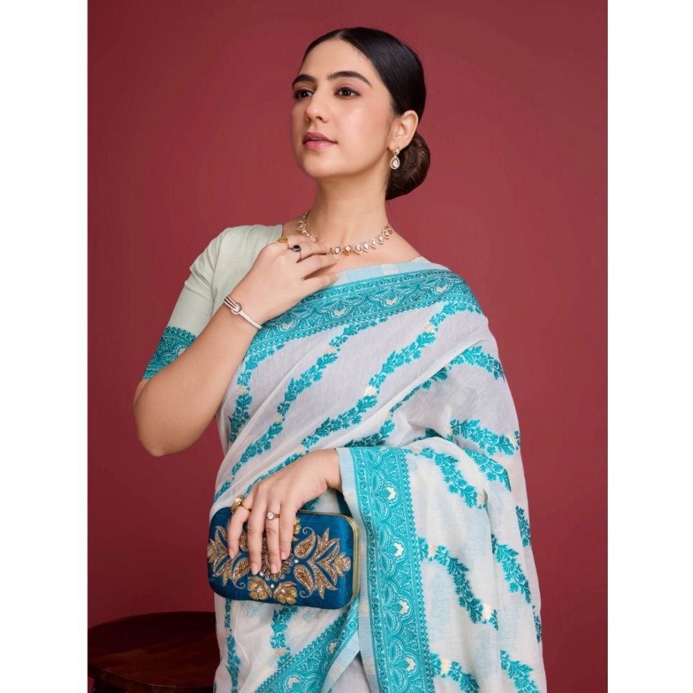 Generic Women's Jamdani Cotton Silk Printed Saree With Unstitched Blouse 5.5Mtr (Rama)