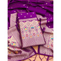 Generic Women's Banarasi Silk Printed Unstitched Salwar Suit Material With Dupatta (Purple, 3Mtrs)
