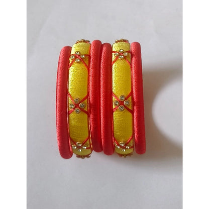 Generic Women's Plastic Silk Thread Bangles (Lemon Yellow, Size: 2.2)
