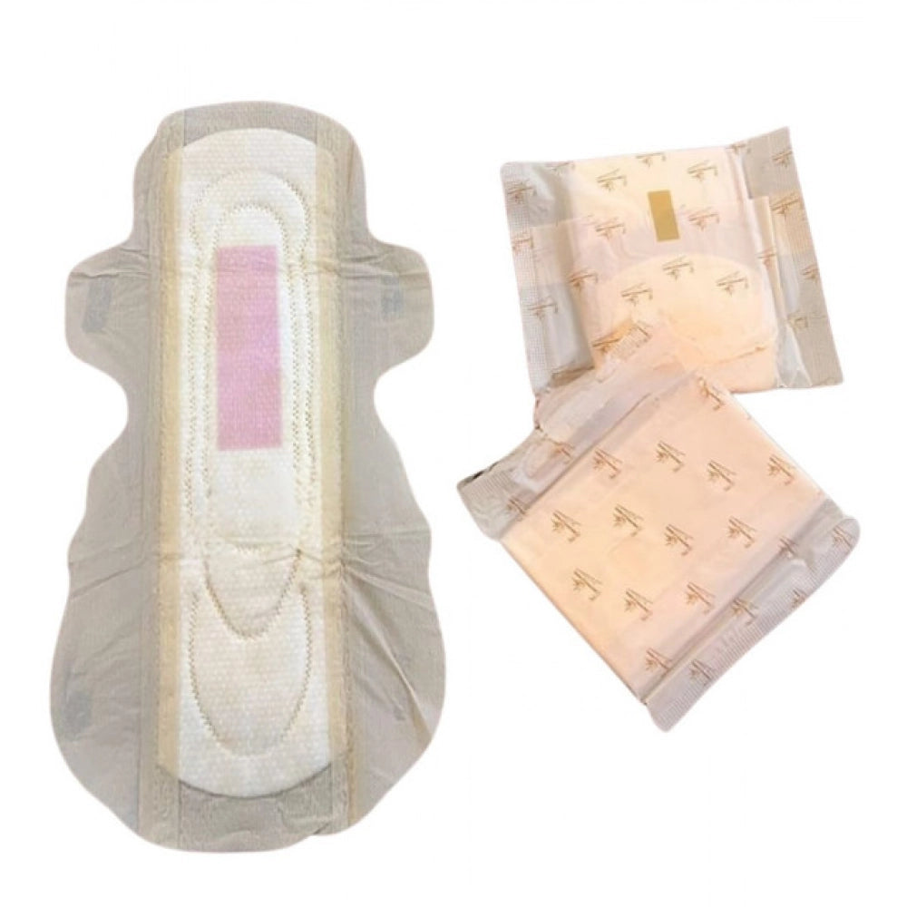 Generic Pack of_12 Pcs Cotton Bamboo Sanitary Pads with Wings (White, each pack_6 pads)