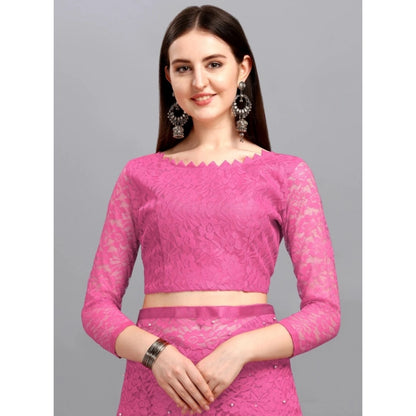 Generic Women's Net Self Design Saree With Unstitched Blouse 5.5Mtr (Dark Pink)