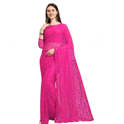 Generic Women's Net Self Design Saree With Unstitched Blouse 5.5Mtr (Rani)
