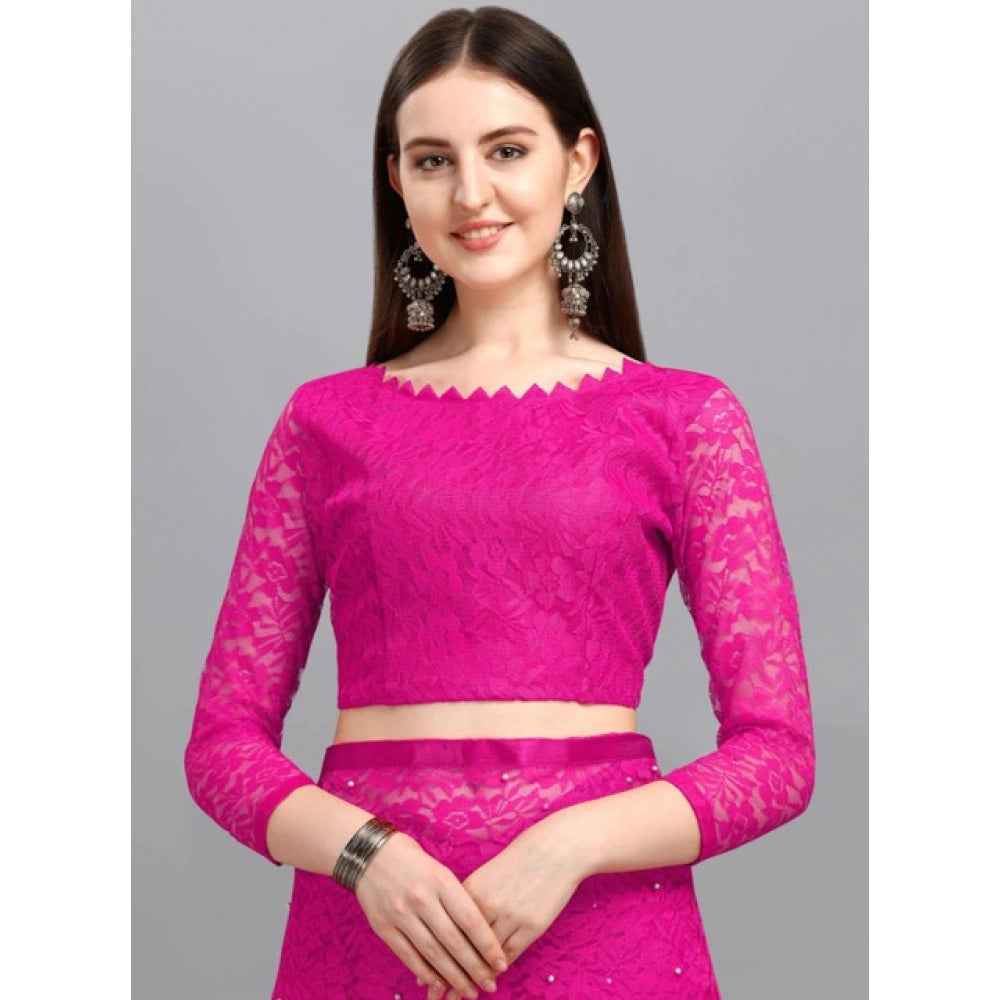 Generic Women's Net Self Design Saree With Unstitched Blouse 5.5Mtr (Rani)