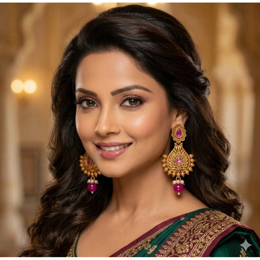 Generic Women's Zinc Alloy Gold Plated Chandbali Earrings (Multicolor)