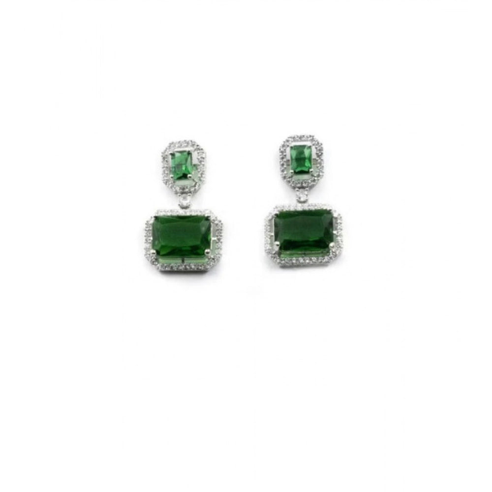 Generic Women's Brass Silver Plated Drop Earrings (Green)