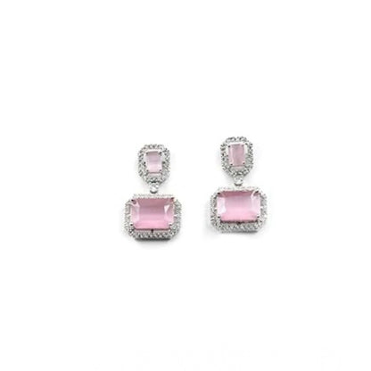 Generic Women's Brass Silver Plated Drop Earrings (Pink)