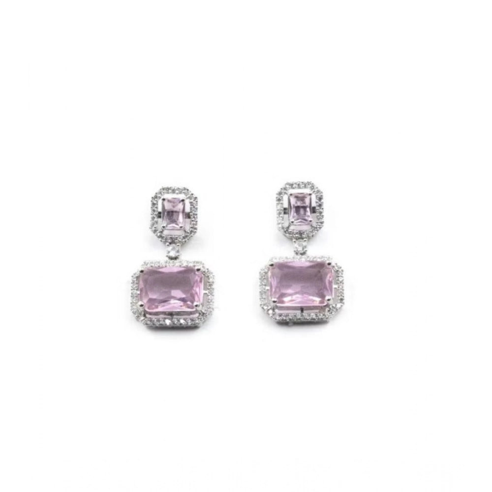 Generic Women's Brass Silver Plated Drop Earrings (Pink)