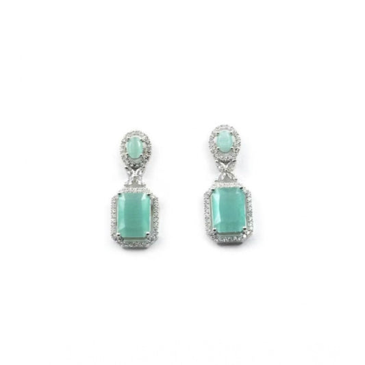 Generic Women's Brass Silver Plated Drop Earrings (Turquoise)
