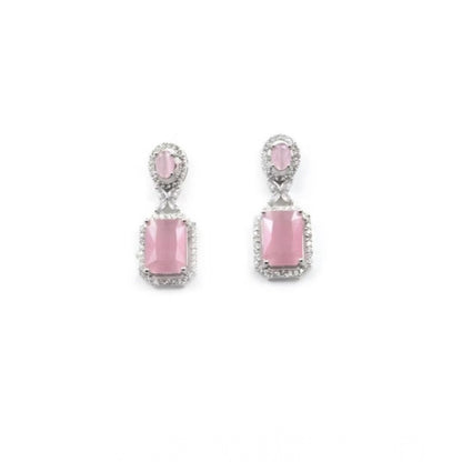 Generic Women's Brass Silver Plated Drop Earrings (Pink)
