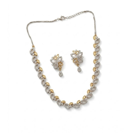 Generic Women's Brass Silver Plated Necklace set (Silver)