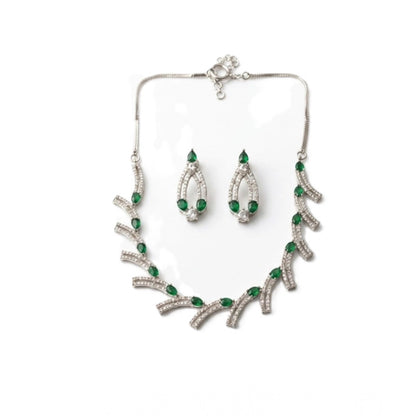 Generic Women's Brass Silver Plated Necklace set (Green)