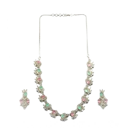 Generic Women's Brass Silver Plated Necklace set (Multicolor)