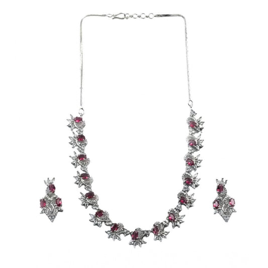 Generic Women's Brass Silver Plated Necklace set (Red)
