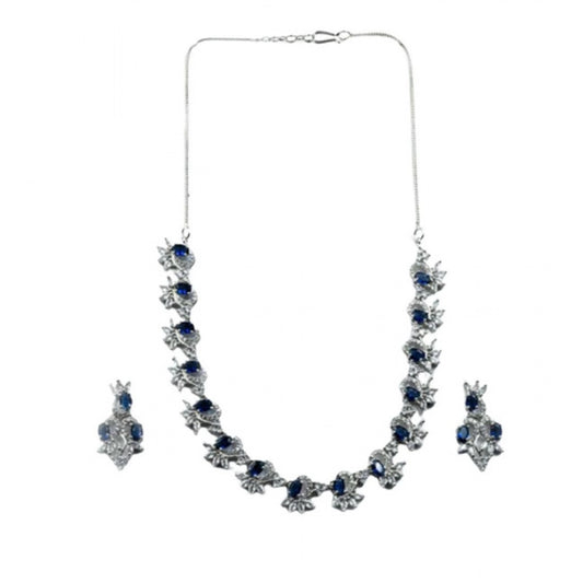 Generic Women's Brass Silver Plated Necklace set (Blue)