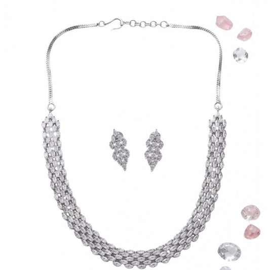 Generic Women's Brass Silver Plated Necklace set (Silver)