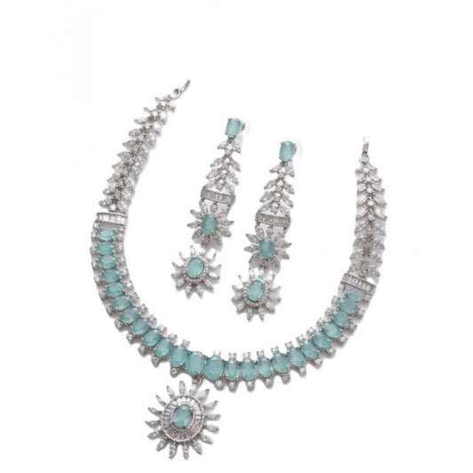 Generic Women's Brass Silver Plated Necklace set (Turquoise)