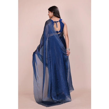 Generic Women's Jimmy choo Embellished Bollywood Saree With Unstitched Blouse 5.5Mtr (Blue)