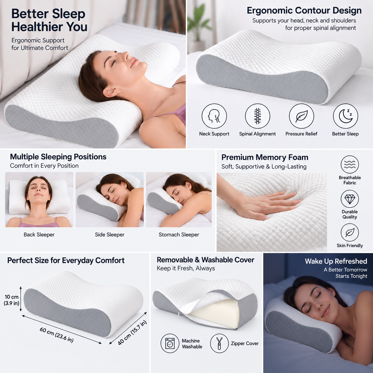 Ergonomic Memory Foam Pillow – Neck & Head Support Pillow