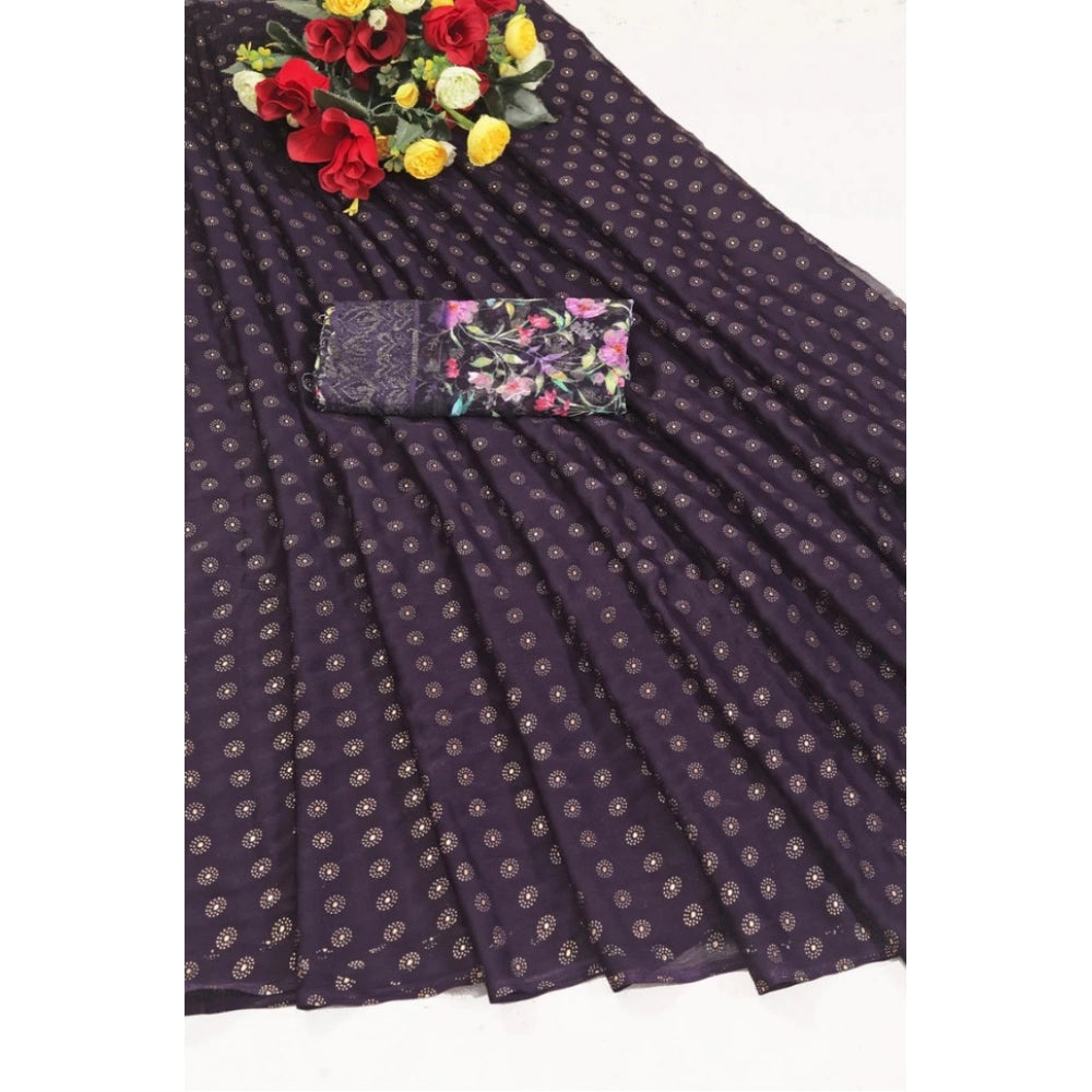 Generic Women's Printed Brasso Saree With Unstitched Blouse (Magenta, 5-6 Mtrs)
