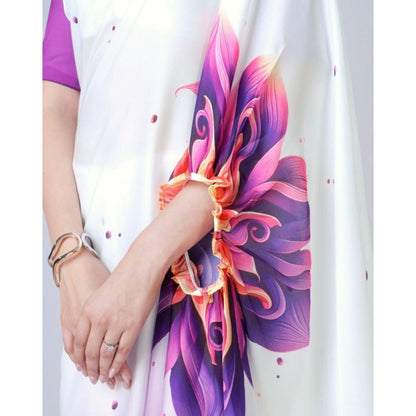 Generic Women's Soft Crepe Silk Printed Ready To Wear Saree With Unstitched Blouse 5.5Mtr (Purple)