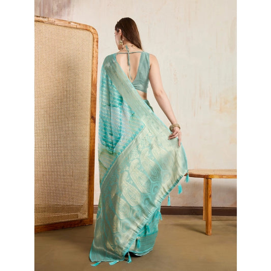 Generic Women's Viscose Printed Saree With Unstitched Blouse 5.5Mtr (Green)