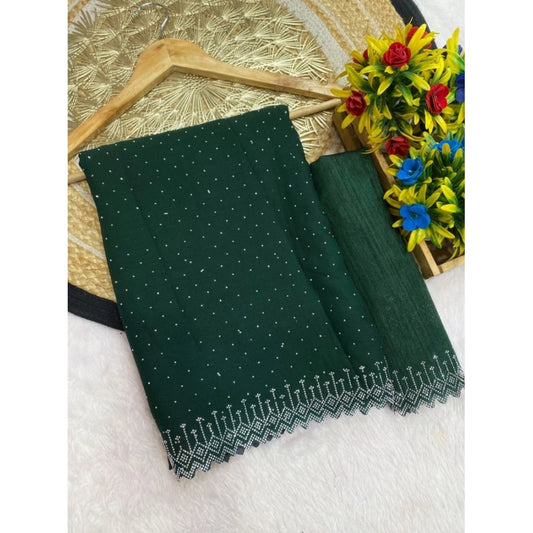 Generic Women's Georgette Stone Work Saree With Unstitched Blouse 5.5Mtr (Green)