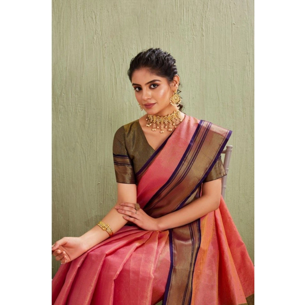 Generic Women's Silk Blended Jaquard Woven Saree With Unstitched Blouse 5.5Mtr (Pink)