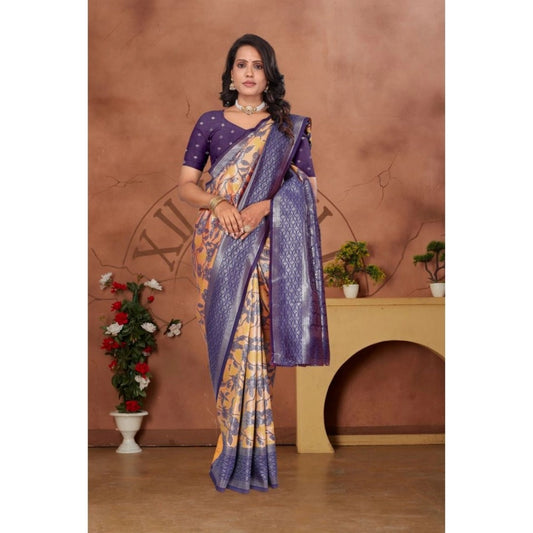 Generic Women's Banarasi Silk Jaquard Woven Saree With Unstitched Blouse 5.5Mtr (Orange)