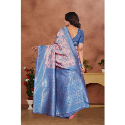 Generic Women's Banarasi Silk Jaquard Woven Saree With Unstitched Blouse 5.5Mtr (Pink)
