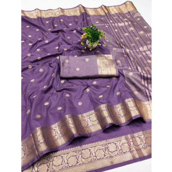 Generic Women's Jacquard Silk Jaquard Woven Saree With Unstitched Blouse 5.5Mtr (Purple)